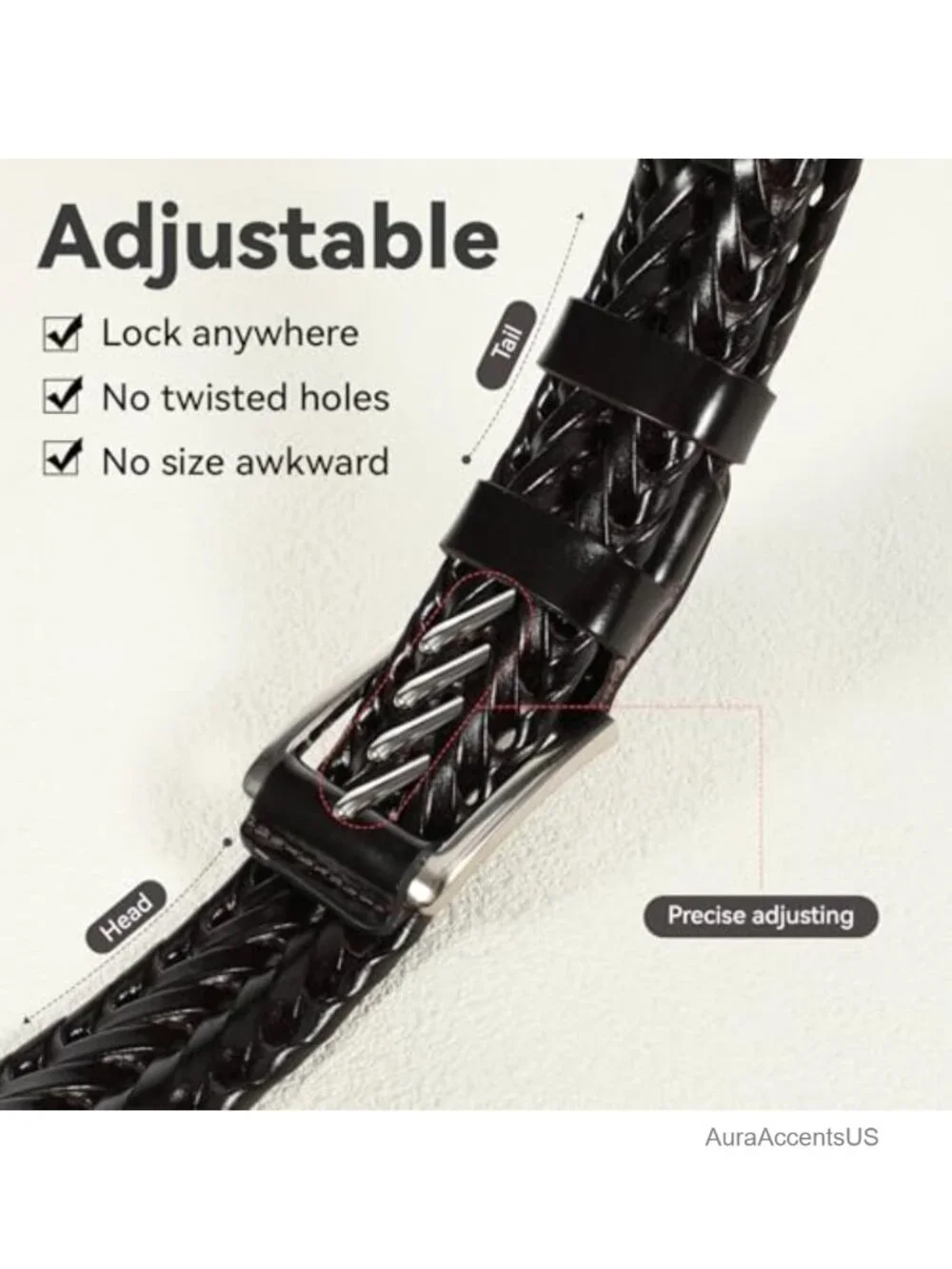 2 Pack Leather Braided Belts for Men Adjustable PU Leather Woven Belts